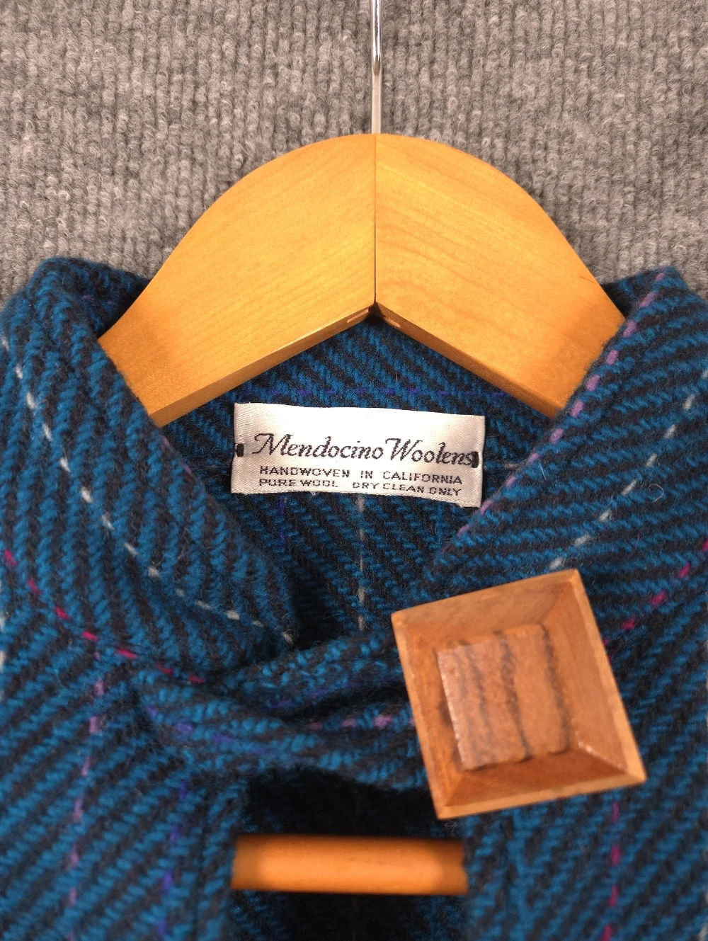 Mendocino Woolens Handwoven Pure Wool Poncho Top Blue Striped Artisan Made OS‎